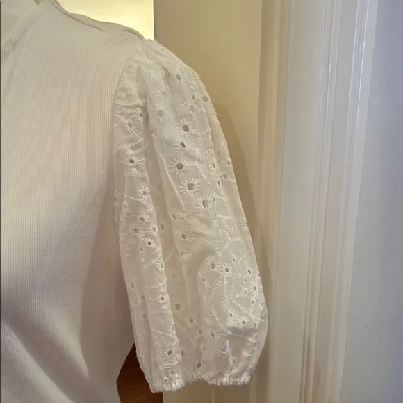 Dolan White Fitted Sweater with Eyelet Short Sleeve Blouse NWOT - Picture 3 of 10